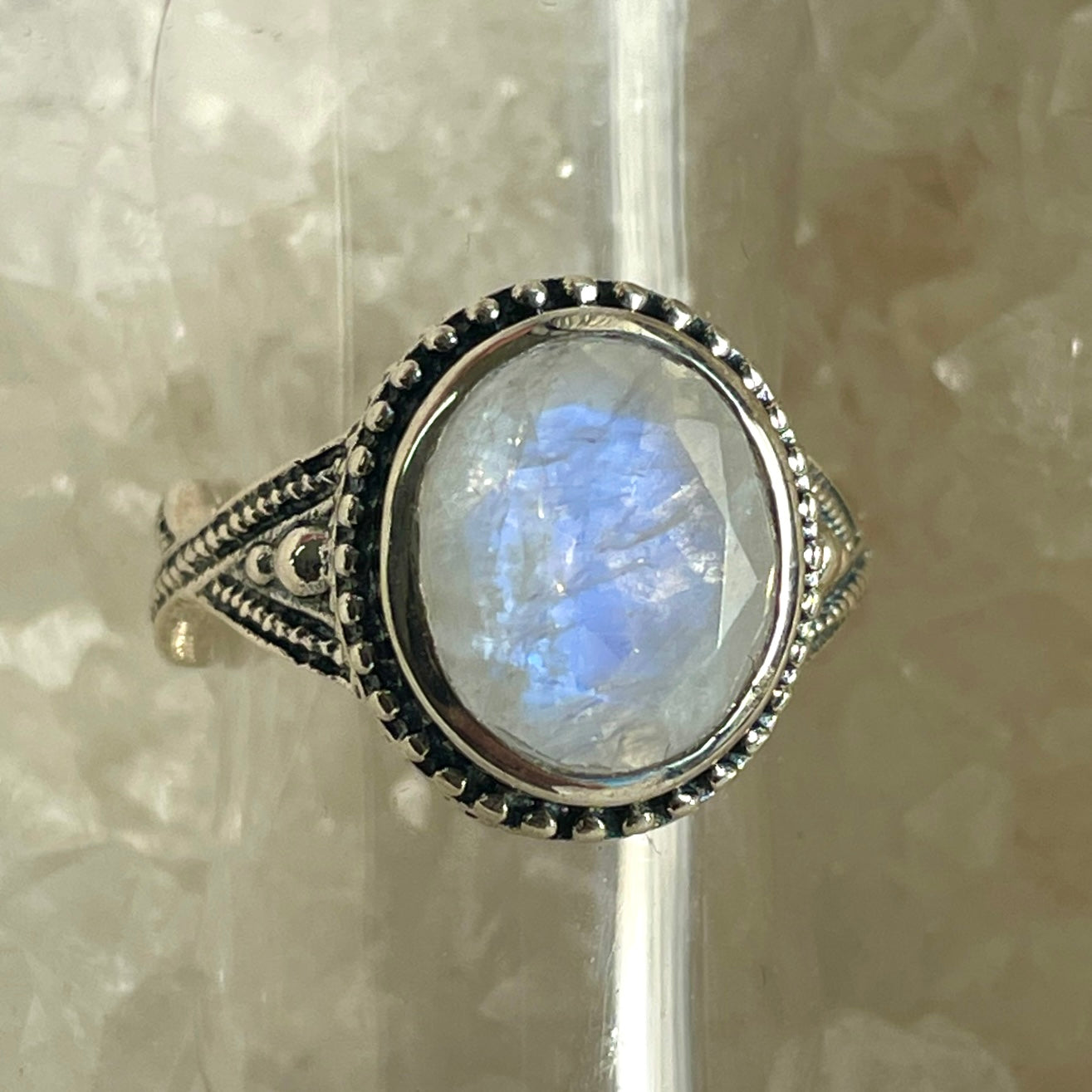 Rainbow Moonstone Sterling Silver Ring - Sz6 RM19 Rainbow Moonstone Sterling Silver Ring - Sz6 RM19